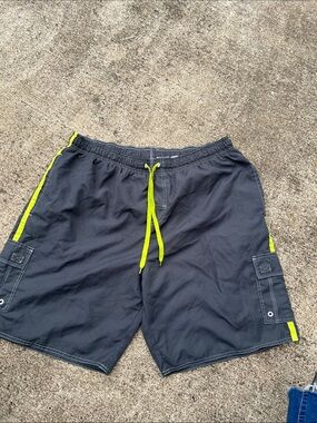 Men's Black Swim Trunks with Neon Yellow Accents